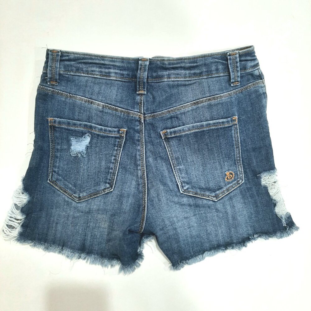Button fly distressed high rise waisted denim jean shorts medium wash - Picture 2 of 12
